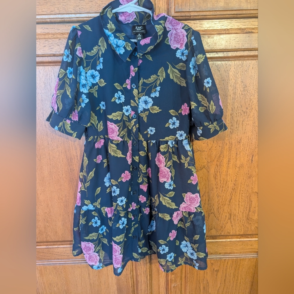 Zac Posen Navy Dress with Pink and Blue Floral Pattern